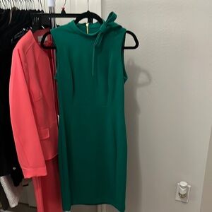 Calvin Klein Green Sheath Dress Knee-Length Sleeveless Mock Neck